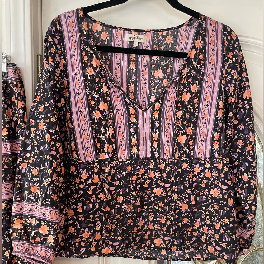 Arnhem Bloom Blouse and Midi Skirt Set in Nightshade floral black  medium Euc - Picture 4 of 11